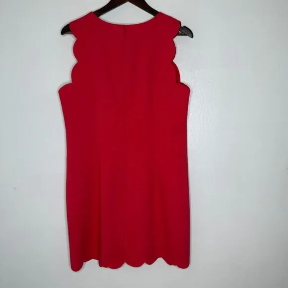 J Crew 12 Red Scalloped Shift Dress Timeless Chic Elegant Sleeveless - Picture 5 of 7